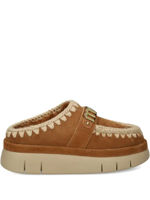 Mou logo-lettering whipstitch-trim mules Brown FW751001A