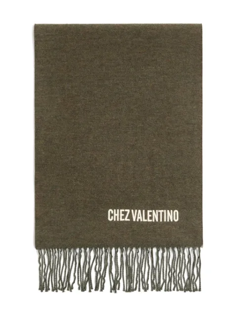 Valentino Garavani Chez -embroidery fringed scarf Green YET028IDF