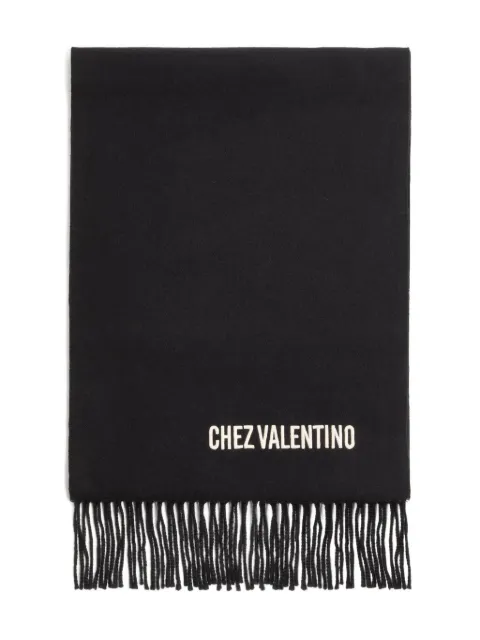 Valentino Garavani Chez -embroidery fringed scarf Black YET028IDF