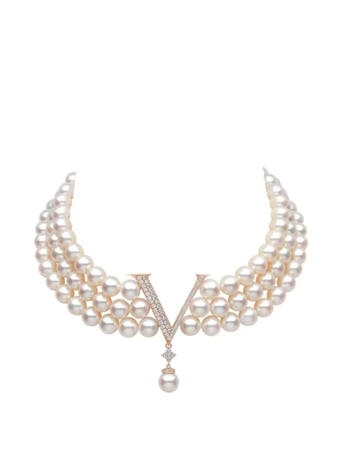 Yoko London 18K rose gold freshwater pearl diamond Y choker White YSG1002N9F