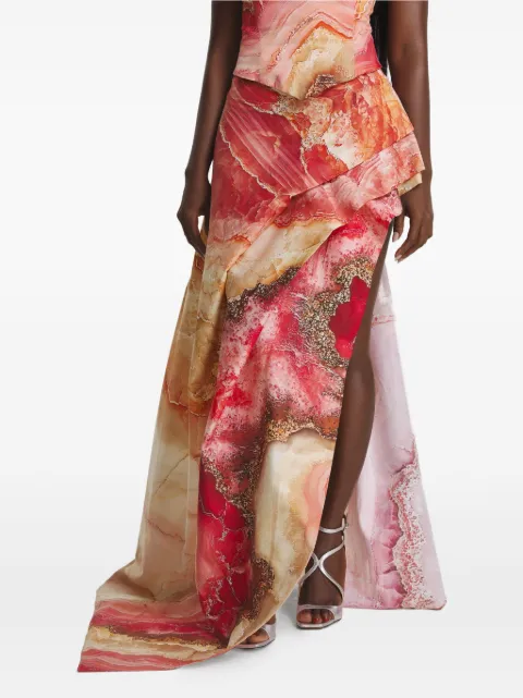 IRINA VOINEA printed asymmetrical maxi skirt Pink IVYAK25