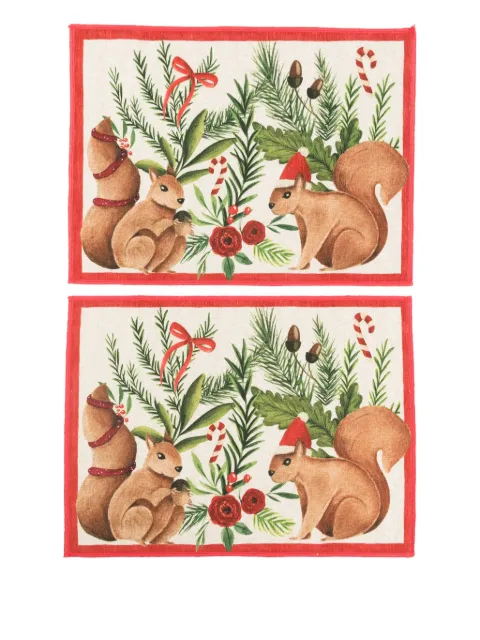 TESSITURA TOSCANA TELERIE Nutnook squirrel print border placemat (pack of two) Red NT240133NUTNOOKMYMAT