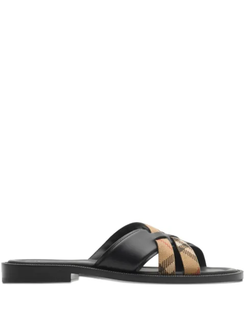 Burberry Check and leather drift sandals​ Black 8118779