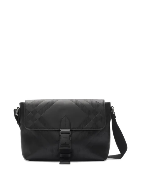 Burberry small embossed Check buckled messenger bag​ Black 8119018