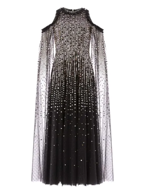 Needle & Thread MOONLIGHT cape-detail midi dress Black DGCP22RCR26