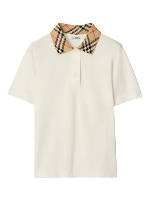 Burberry Check collar cotton polo shirt Neutrals 8118958
