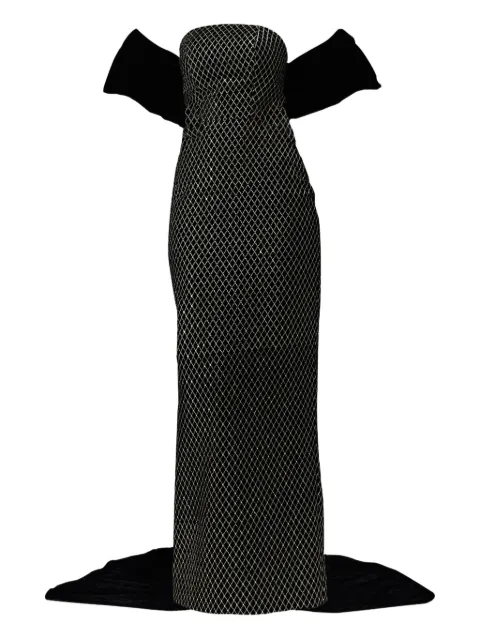 THA SEEN velvet-panel maxi dress Black FW2613