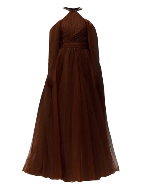 THA SEEN draped-detail maxi dress Brown FW2605