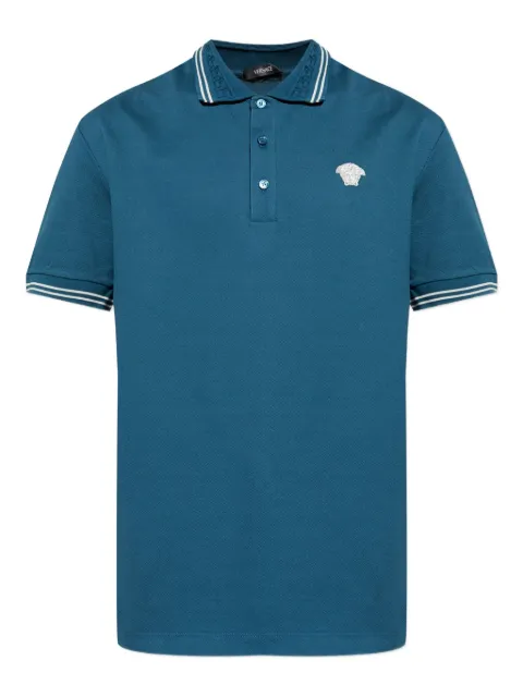Versace embroidered cotton piqué polo shirt Blue 10139101A09860