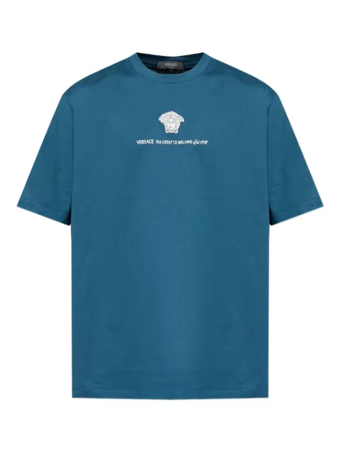 Versace embroidered cotton-jersey T-shirt Blue 10133021A11054