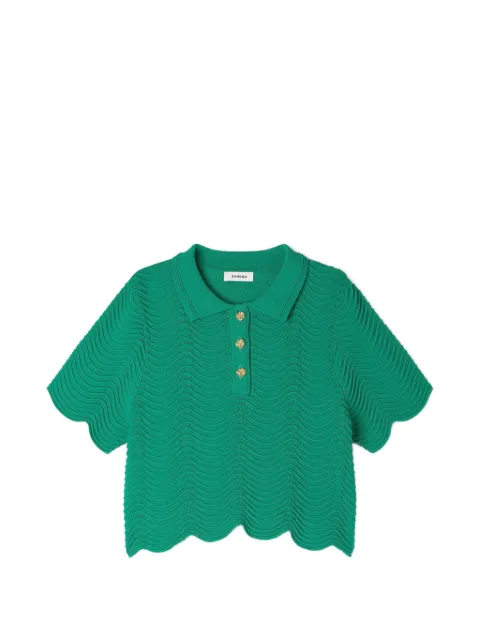 SANDRO decorative knit polo-neck sweater Green SFPPU02844