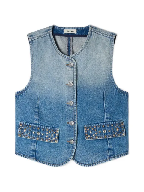 SANDRO cropped studded denim vest Blue SFPVE01280