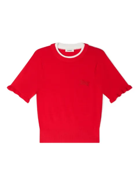 SANDRO contrast-collar wool top Red SFPPU02796