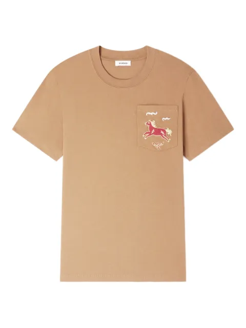 SANDRO embroidered horse cotton T-shirt Neutrals SHPTS01754