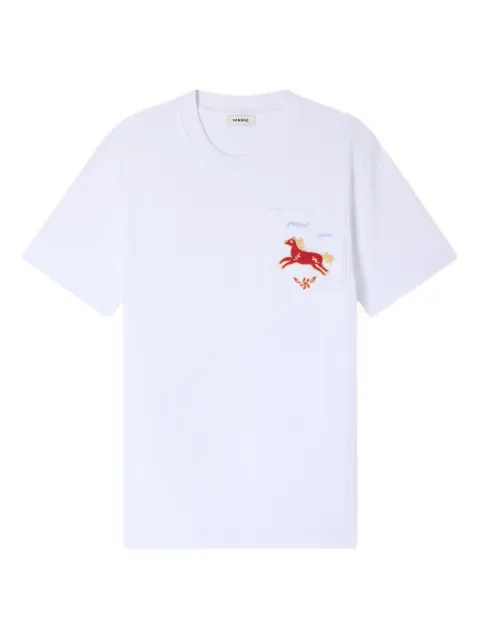 SANDRO embroidered horse cotton T-shirt White SHPTS01754
