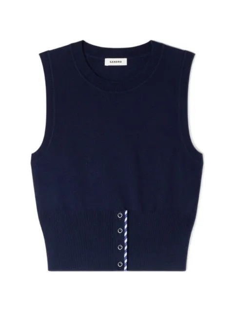 SANDRO cropped striped wool-cashmere sweater Blue SFPPU02760
