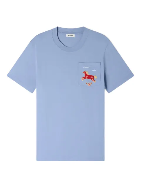SANDRO embroidered horse cotton T-shirt Blue SHPTS01754