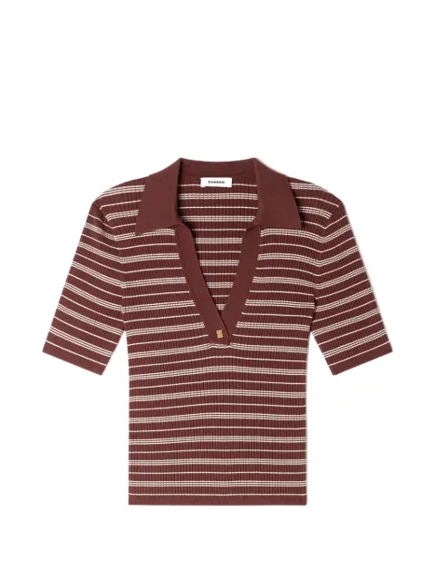 SANDRO striped V-neck polo sweater Brown SFPPU02783