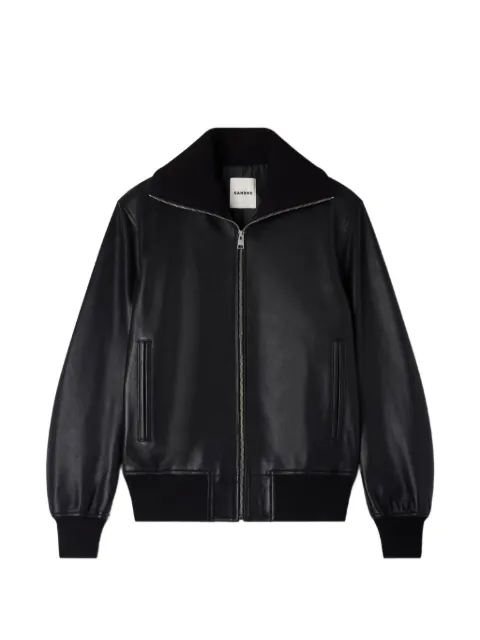 SANDRO zip-up leather jacket Black SHPBL01317