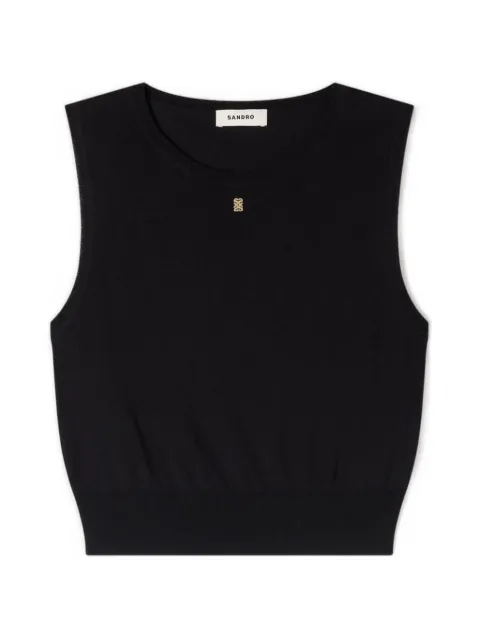 SANDRO sleeveless short knit sweater Black SFPPU02755