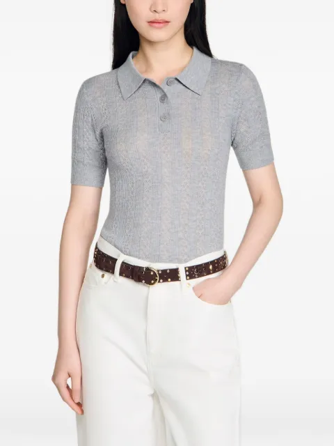SANDRO pointelle polo-neck wool sweater Grey SFPPU02787