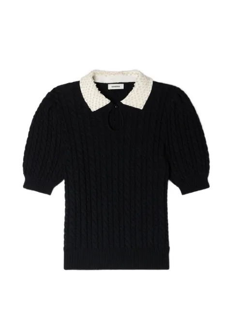 SANDRO detachable collar cable knit sweater Black SFPPU02799