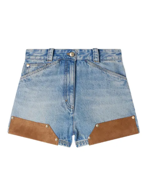 SANDRO riveted denim and suede shorts Blue SFPSH00565