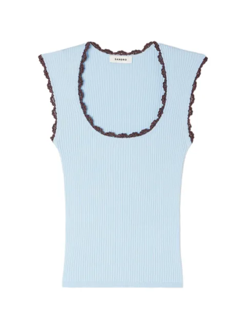 SANDRO crochet detail knit top Blue SFPPU02836