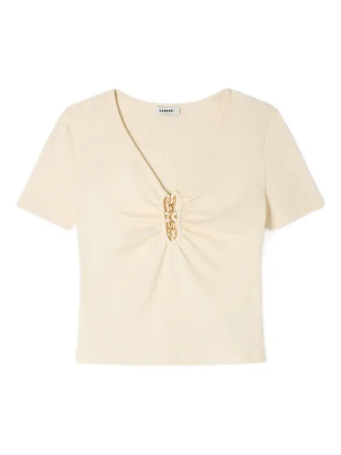 SANDRO detail V-neck T-shirt Neutrals SFPTS01775