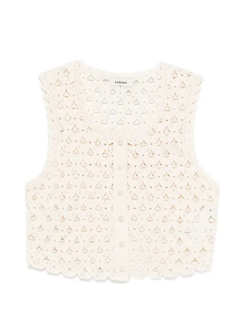 SANDRO beaded crochet knit top Neutrals SFPCA01441