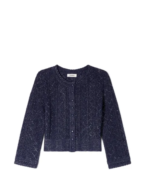 SANDRO rhinestone knit cropped cardigan Blue SFPCA01347