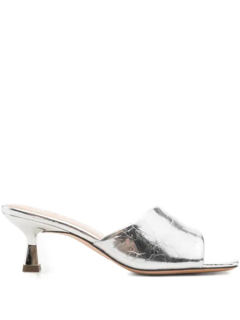 SANDRO heeled metallic leather mules Silver SFACH01438