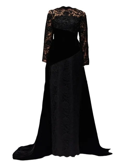 THA SEEN lace-panel maxi dress Black FW2611