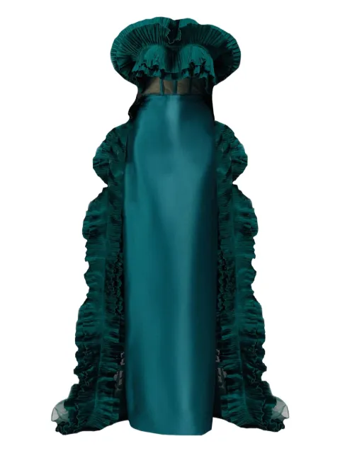 THA SEEN ruffle-trim maxi dress Green FW2604