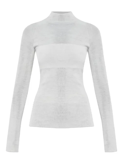Versace merino wool fitted ribbed knit top Neutrals 10172411A16171