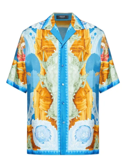 Versace printed silk twill regular shirt Blue 10039261A16095