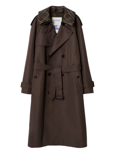 Burberry checked-collar belted trench coat Brown 8114320