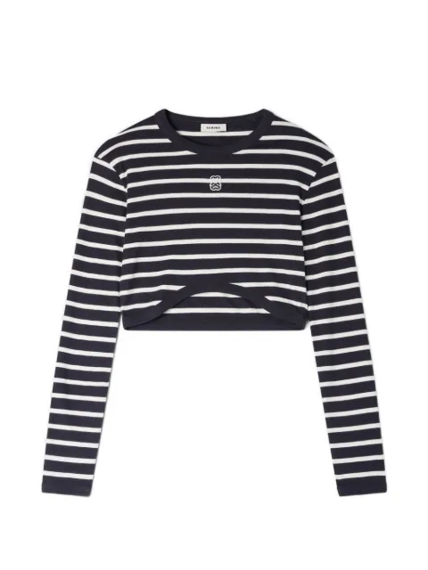 SANDRO cropped striped cotton T-shirt Blue SFPTS01692
