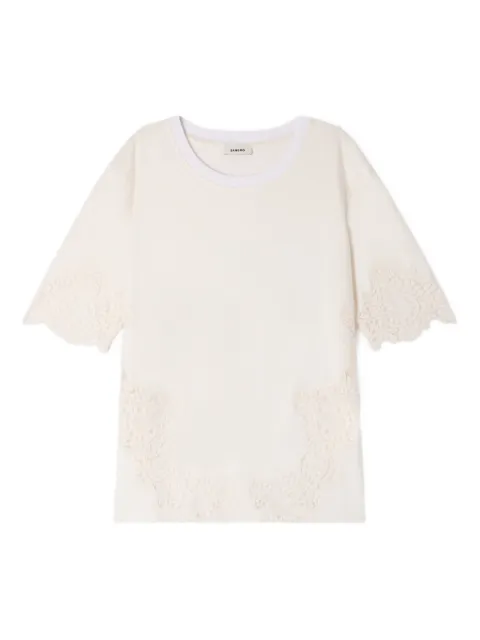 SANDRO cotton T-shirt with lace detail White SFPTS01765