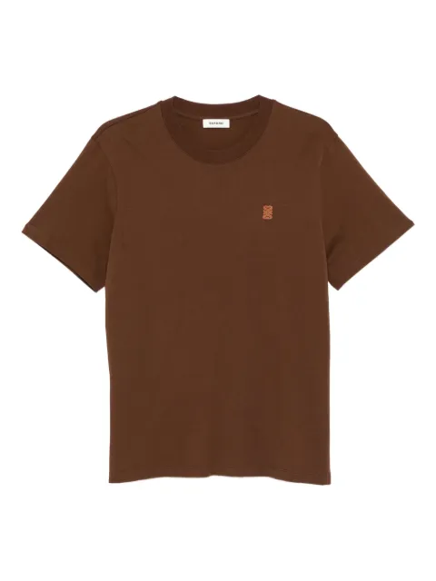 SANDRO leather logo T-shirt Brown SHPTS01670