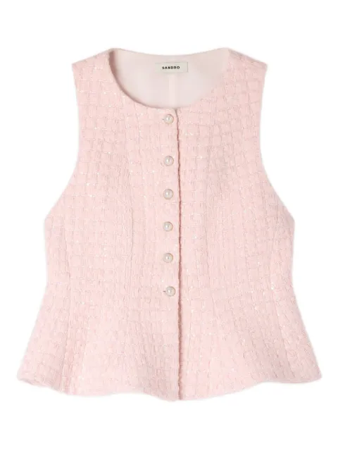 SANDRO beaded peplum tweed vest Pink SFPVE01312