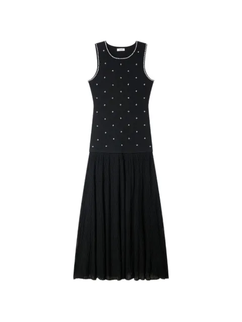 SANDRO rhinestone flower print maxi dress Black SFPRO04678