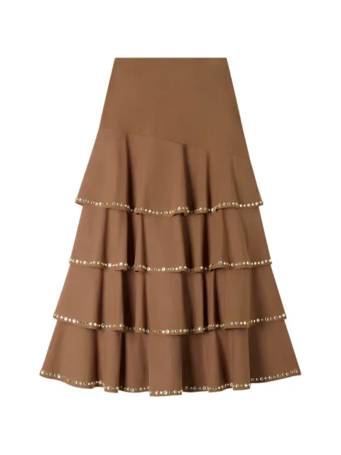 SANDRO maxi ruffled rhinestone skirt Brown SFPJU01644
