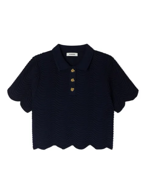 SANDRO decorative knit polo-neck sweater Blue SFPPU02844
