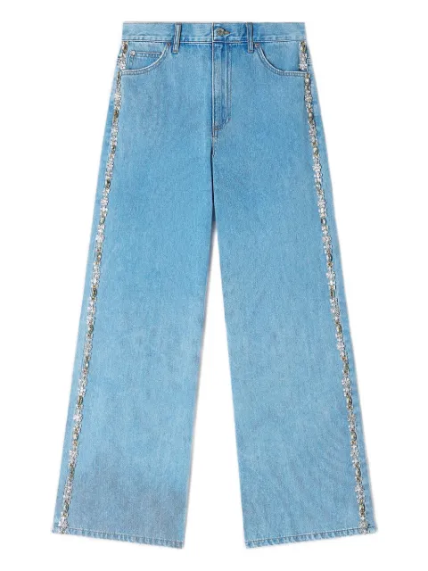 SANDRO faded straight-leg rhinestone jeans Blue SFPJE00797