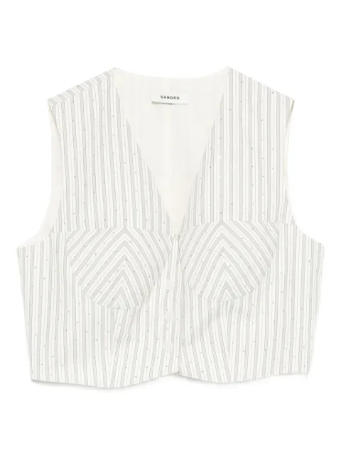SANDRO striped rhinestone-embellished crop top White SFPTO00877