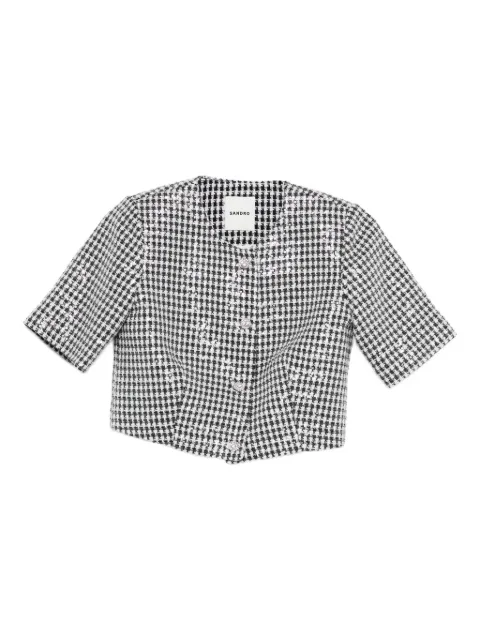SANDRO cropped houndstooth tweed top Black SFPVE01318