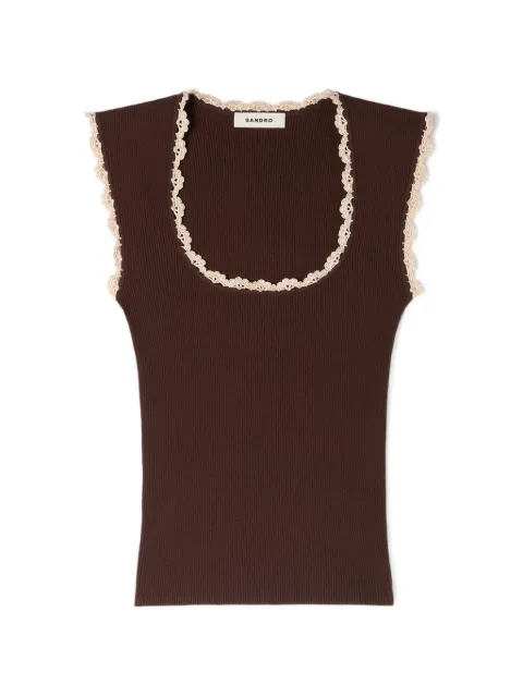 SANDRO crochet detail knit top Brown SFPPU02836
