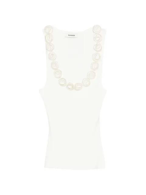 SANDRO ribbed knit top with beaded roses White SFPPU02835