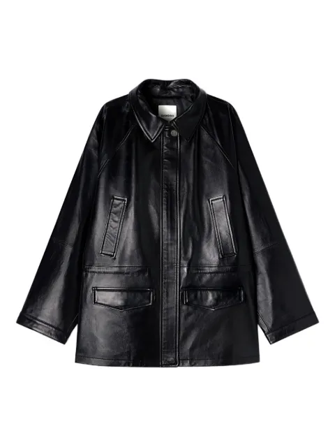 SANDRO shirt collar leather jacket Black SFPBL01286